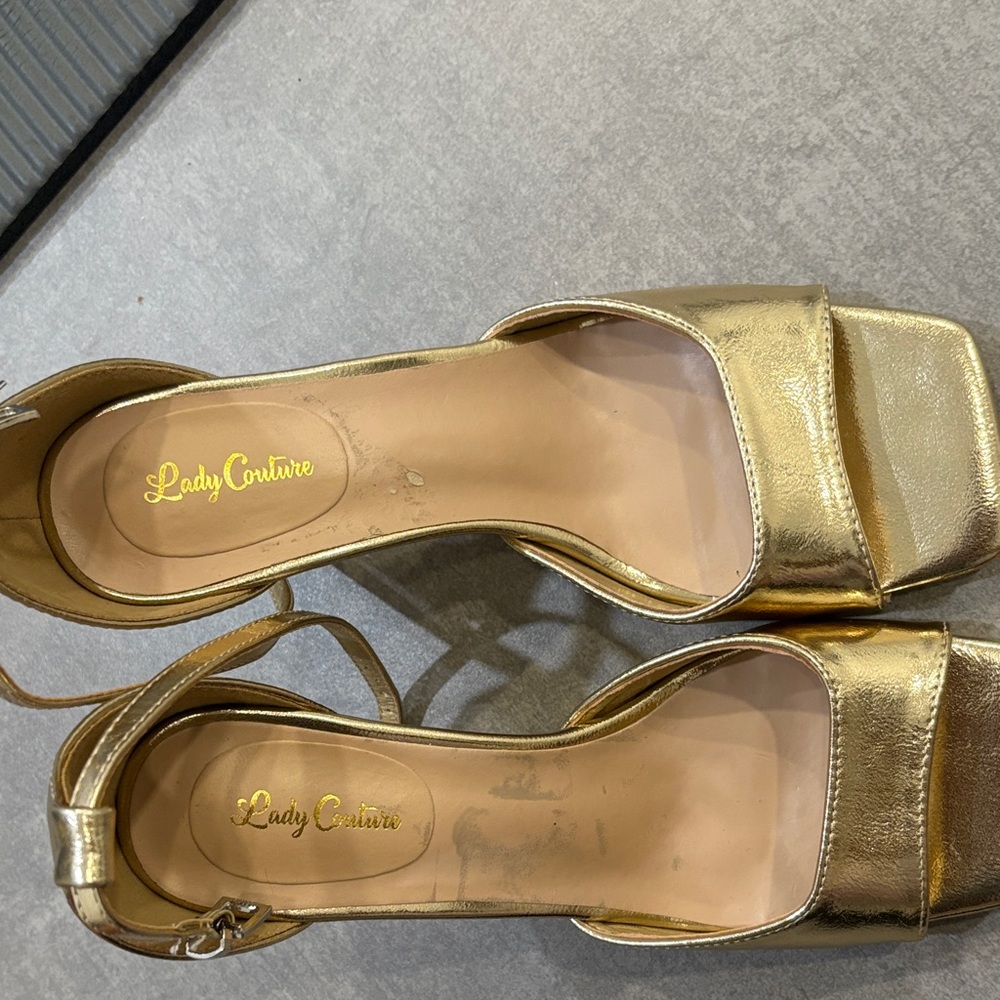 Lady Couture Shimmering Gold Square Toe Heels